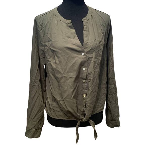 A New Day XL Button Down Polyester Blend Front Tie  Long Sleeve Shirt Blouse - Picture 1 of 5
